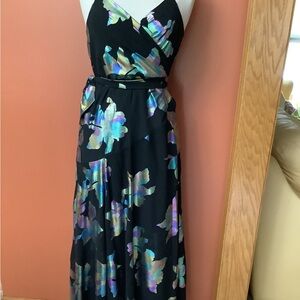 Anthropologie Black Dress with Iridescent Floral Design